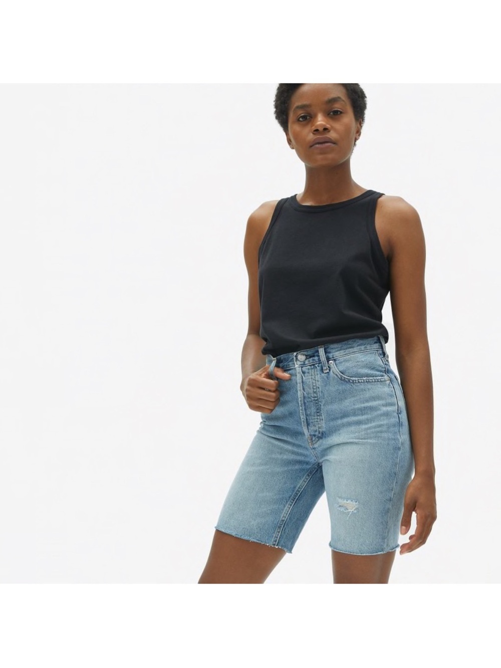 Everlane The Cheeky Long Short Distressed Light Wash Size 28